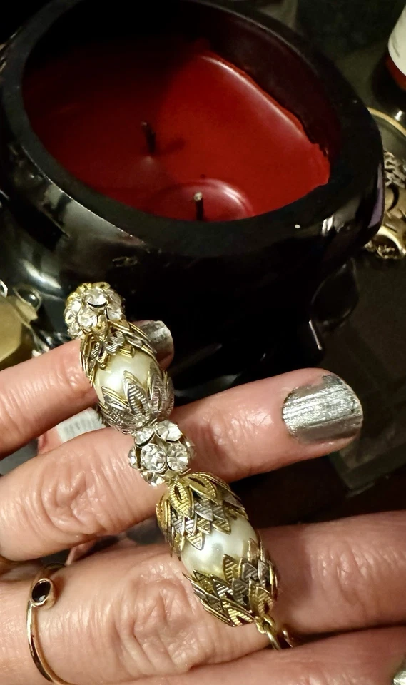 Brazalete de filigrana enchapado en oro SLVR de perlas de cristal indio raro joyería pequeña Foto 3 de 4