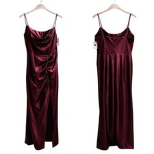 David's Bridal DB Studio Burgundy Satin Cowl Neck Slit Maxi Dress Size 12