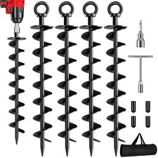 Ground Anchor Screw in, 4 Pack Spiral Trampoline Anchors with Nut and Tool Swing