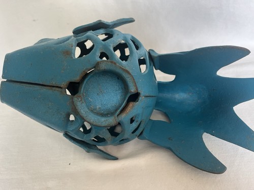 Vintage Blue Cast Iron Hangable Garden Koi Karp Tea Light Votive Candle Holder - Picture 6 of 12