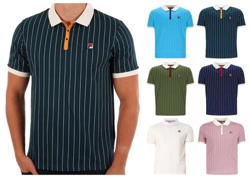 FILA Men's Polo BB1 Classic Vintage Collared Shirt Short Sleeve Stripe Top S-4XL
