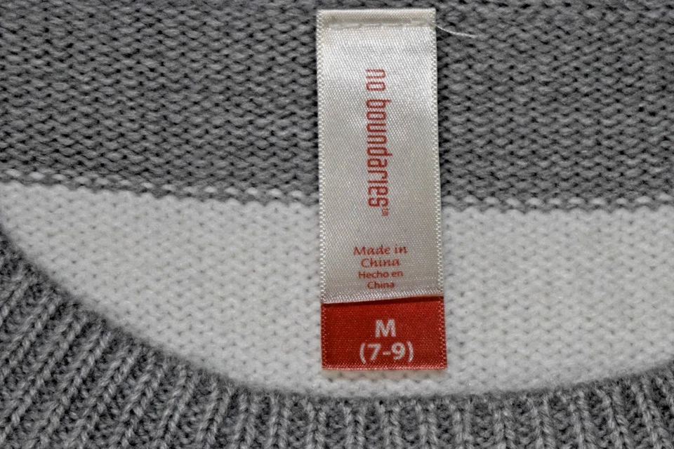 Niñas Suéter Sin Límites Talla M 7-8 Pingüino En Sombrero Bufanda Gris Espalda Rayas Foto 3 de 4