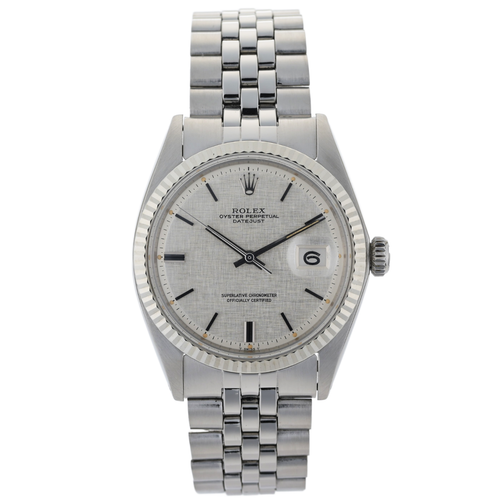 Rolex Datejust 1601 Linen Dial Silber 36mm Automatik Herrenuhr + Box