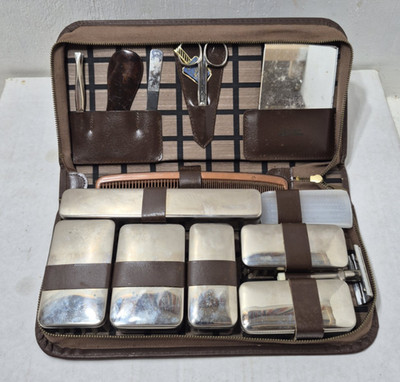 Vintage Stahl Gehartet Solingen Travel Toiletry Case Mens Vanity Grooming Kit
