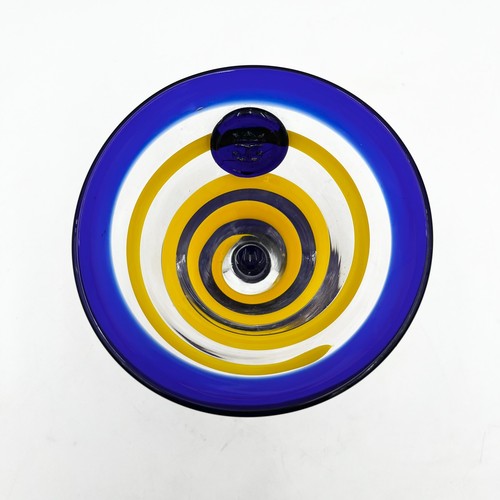 Royal Caribbean Martini Glass by Kosta-Boda, Blue & Yellow Swirl Art Glass - Picture 14 of 16