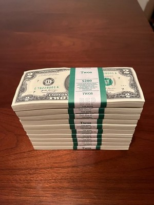 100 ($2) Two Dollar Bills ($2 Bill) - Uncirculated Sequential - Buy More & Save