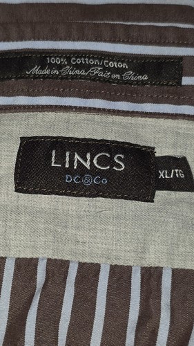 LINCS Men's XL Button Dress Shirt Brown/ White/ Blue Stripe - Picture 5 of 6