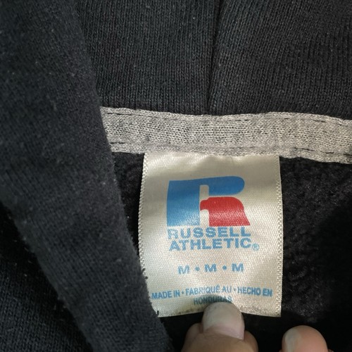 Vintage Russell Athletic Hoodie Mens Medium Black Long Sleeve Faded Gym Casual - Picture 5 of 5