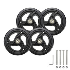 Black Solid Walker Wheels - 6 Inch Drive Rollator Wheels Pack of 4 