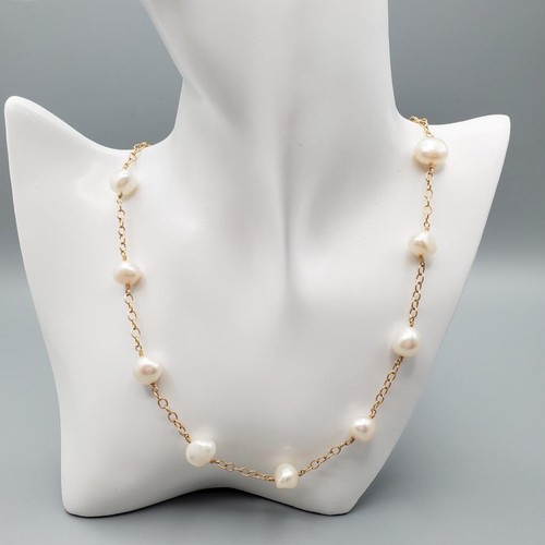 "Collar estación perlas cadena oro amarillo 14k The Golden Bear 17,5"" precio de venta sugerido por el fabricante 1495 USD" - Imagen 1 de 11
