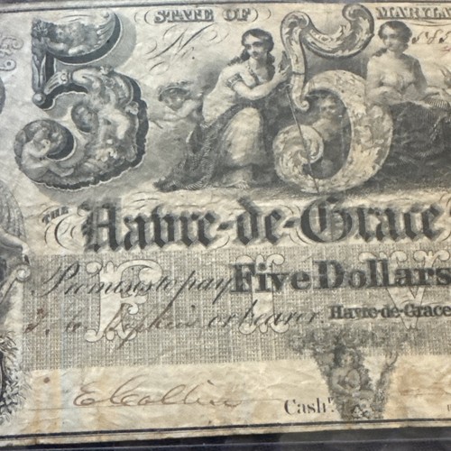 1846 Havre-de-Grace Bank Note-$5 Face-Hand Signed & Cut - Picture 3 of 6