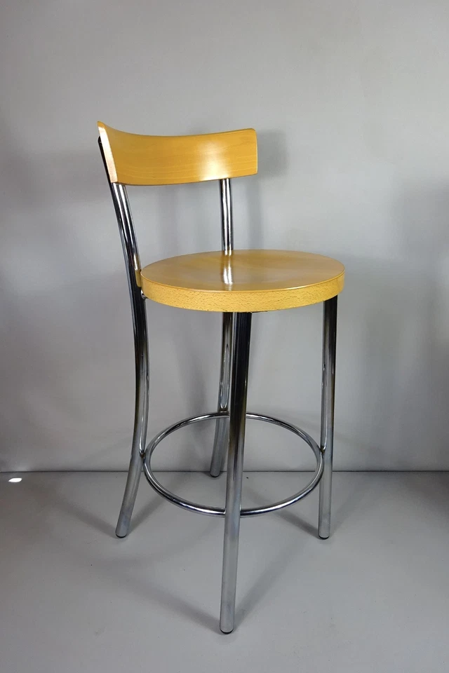Danish Mid Century Style Chrome and Beech Kitchen Bar Stools price is for three - Image 2 of 4