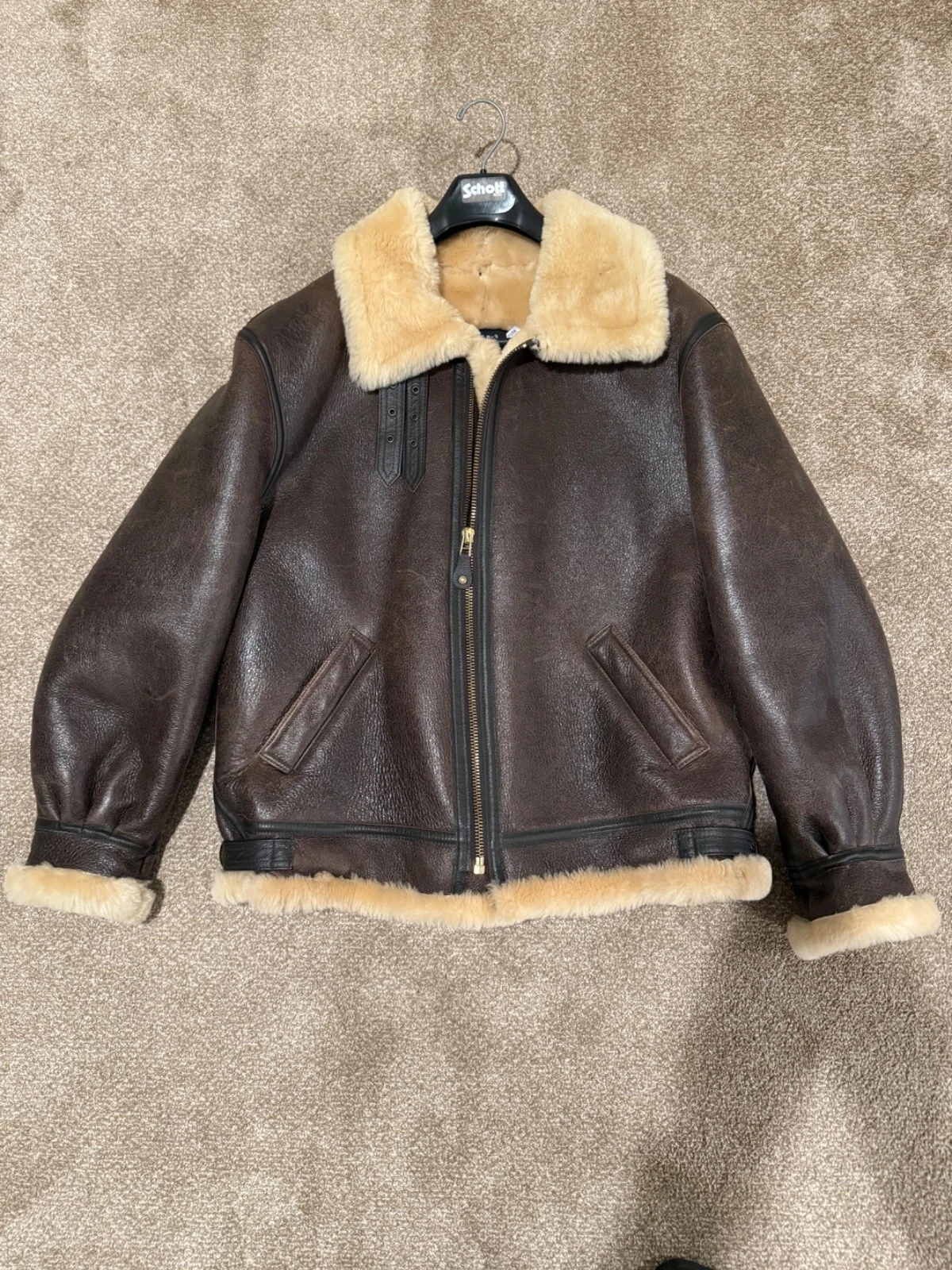 Schott NYC Classic B-3 Sheepskin Bomber Jacket, Mint, Condition Size 48 Worn 2X. image 5