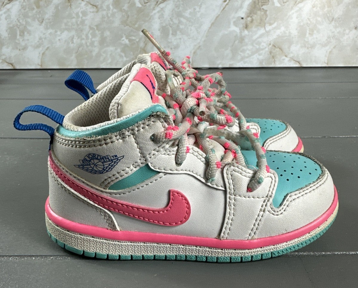 Nike Jordan 1 Mid Sneakers Digital Pink Girls 8C White