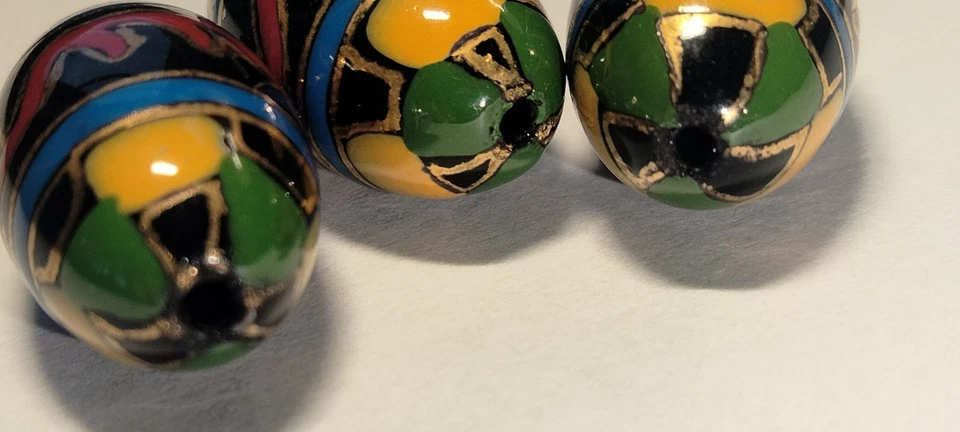 老式日本 CLOISONNE 大号 20 毫米多色艺术装饰珠 - 稀有 - 1 件 — 第 2/4 张图片