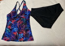 YONIQUE Women's two-piece Casual Sz Large Tankini Swimsuit Tropical Print NWT