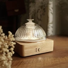Levoair Glass Dome Essential Oil Diffuser with Glass Reservoir & Wood Base NWB