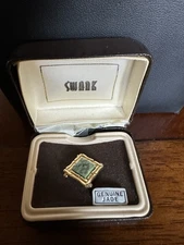 Vintage Swank Tie Tack Gold Tone Genuine Jade Original Box