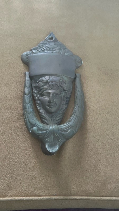 Vintage Antique Bronze Classical HEAD Metal Door Knocker 8”