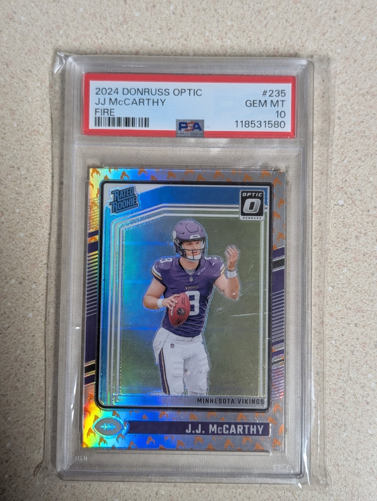 2024 Panini Donruss Optic - Rated Rookie J.J. McCarthy #235 Fire PSA 10