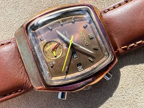 Vintage Seiko 7016-5020 Monaco Automatic Chronograph 1970s Rare Rose Tone