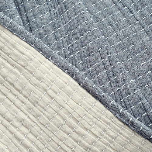 Solid Kantha Pick Stitch Yarn Dyed Cotton Woven Throw Blanket, 60" x 50", Nav... - Picture 2 of 7