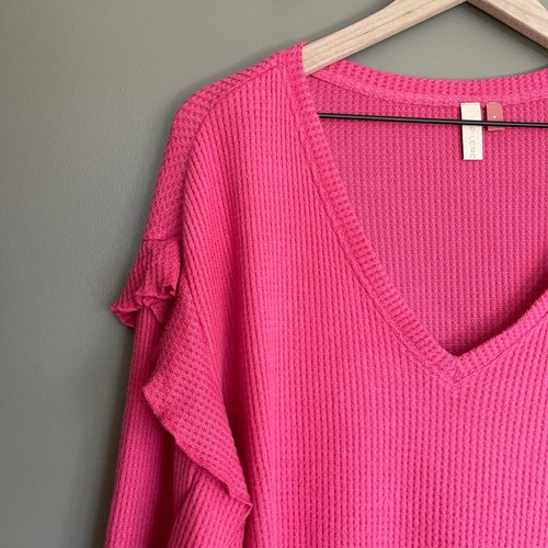 Anthropologie Pilcro Ruffled V-Neck Long Sleeve Top Raspberry Size Medium Pink - Picture 8 of 21