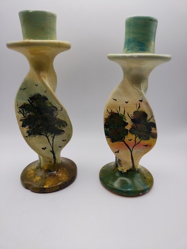 Vintage Spiral Candle Holders Hand Carved Soapstone Kenya Tree Birds Unique READ - Picture 3 of 22