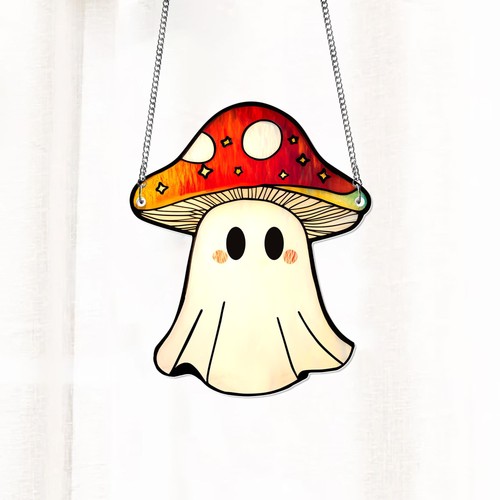 Ghost Mushroom Acrylic Window Hanging,Suncatcher Ornament,Halloween Home Decor