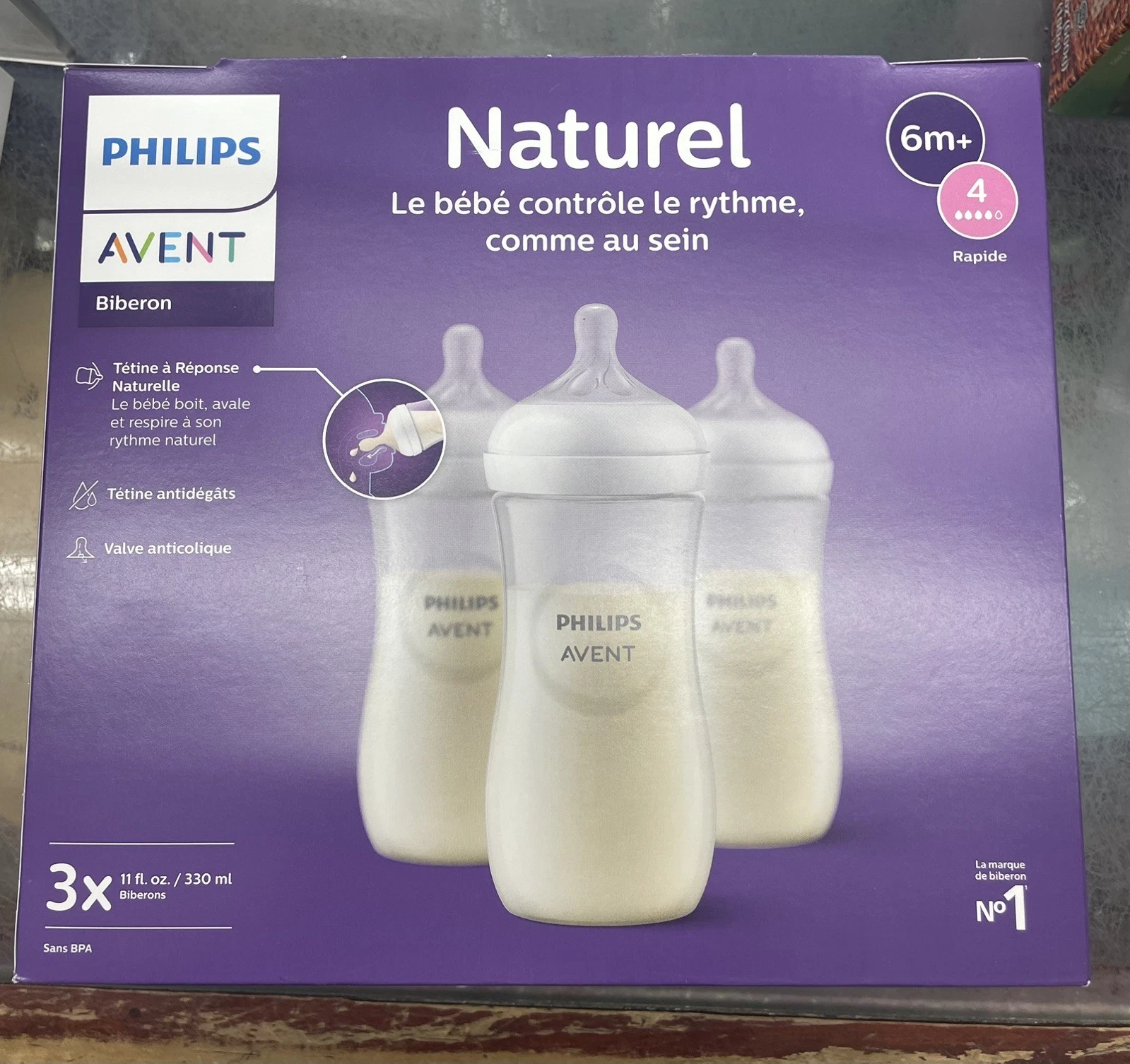 Philips AVENT Natural Baby Bottle with Natural Response Nipple, Clear, 11oz, 3pk