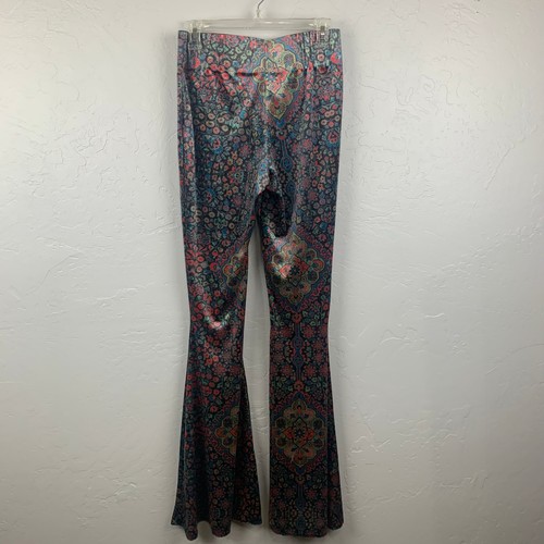 Judith March Arabian Nights Pants Medium Black Floral High Waist Flared Pull On - Picture 3 of 10