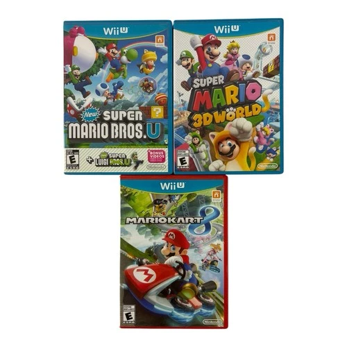 Nintendo Wii U Game Lot Super Mario 3-D World, Mario Kart 8, new super Mario Bro