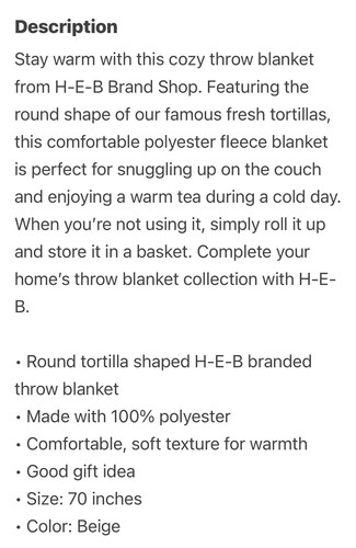 Coperta rotonda H‐E‐B marca negozio panetteria farina tortilla 70" - Foto 5 di 6