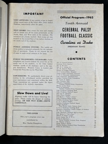 1962 Duke Blue Devils UNC Tar Heels Freshmen CP Football Classic Program Thnksgv - Picture 2 of 20