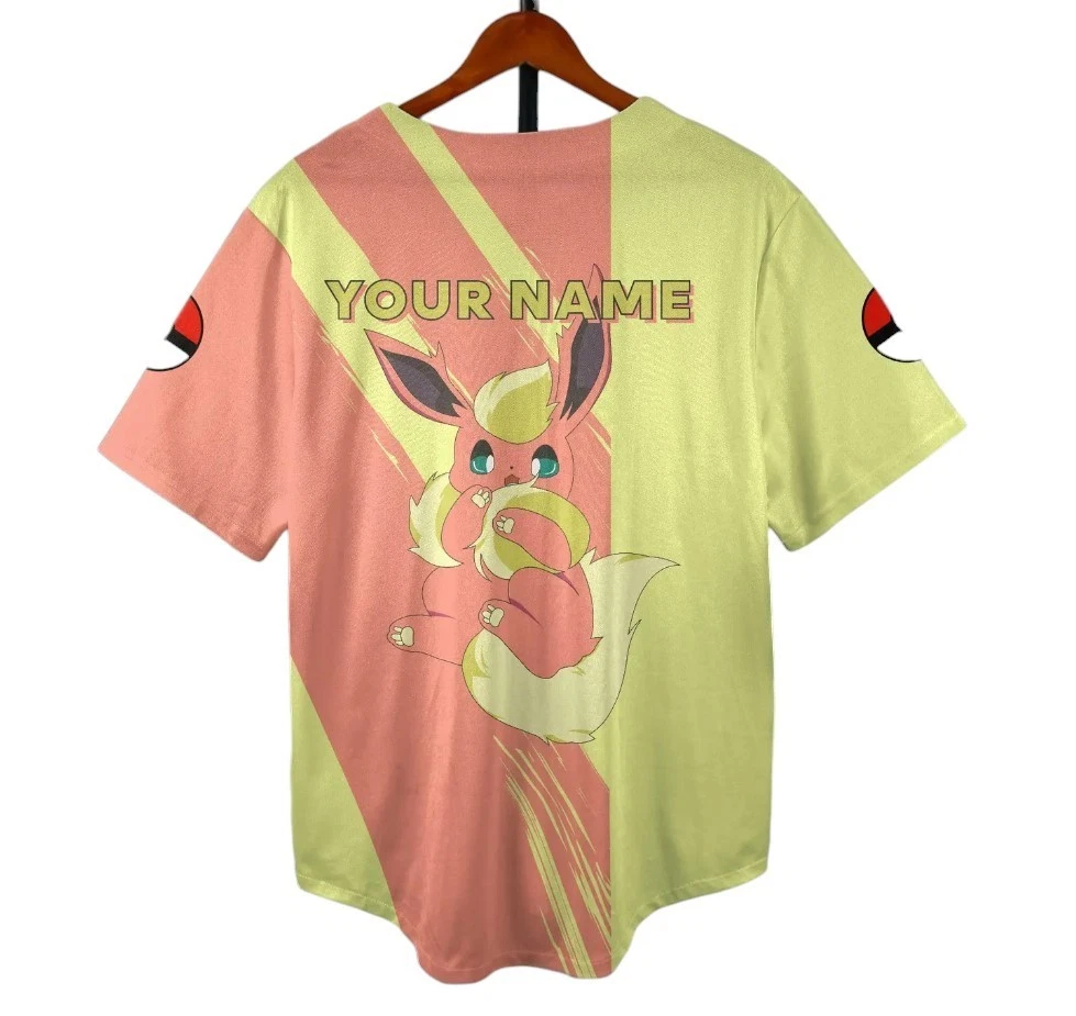 Flareon Baseball Jersey - Custom Name Anime Button-Up Tee