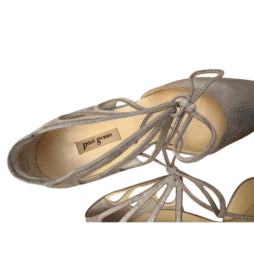 Paul Green Justine Ghille Muted Crackled Metallic Heels 8 - Picture 9 of 11