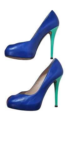 Stuart Weitzman Victoria Blue Ultramar Nappa Leather Platform Heels Size 9.5 - Picture 3 of 6