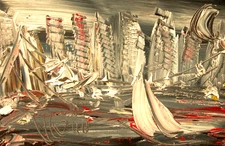 GRAY  CITYSCAPE Abstract Modern Original Oil Painting  CANVAS BY KAZAV TJU-8