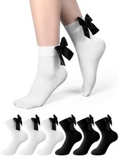 Casuallined 6 Pairs Bows Socks Women Lolita One Size, Black and White