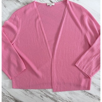 Lafayette 148 Silk Blend Open-Front Cropped Cardigan - L Pink Finespun Voile