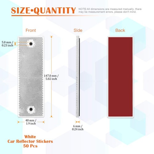 50 Pcs White Plastic Rectangular Stick-on Car Reflector Sticker Waterproof Wa... - Picture 2 of 7
