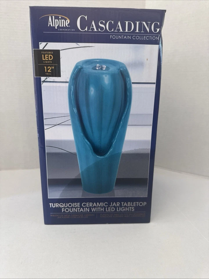 Alpine Corporation Tarro de Agua Fuente Turquesa LED Resistente a la Intemperie 12 pulgadas Nuevo Foto 3 de 4