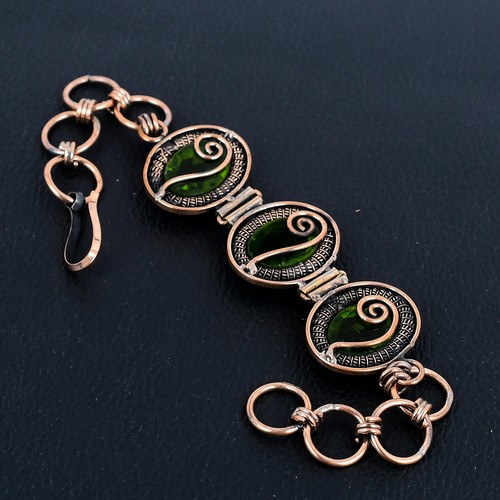 Peridot Handmade Gemstone Copper Wire Wrap Adjustable Bracelet Gift For Love - Picture 5 of 5