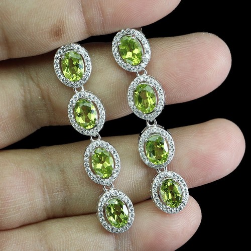 Summer 925 Sterling Silver Earrings Oval Peridot Natural Gemstone Jewelry - Picture 2 of 13