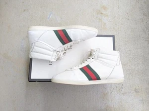 Gucci Ace Baskets Blanc Homme 8 Chaussures Cuir Haut Lacets 429475