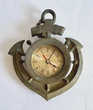 Vintage Brass Nautical Ship's Time Wall Quartz Clock Anchor Marine Ship Boat