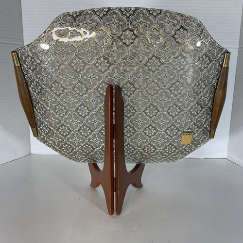 Vintage Georges Briard Ilberia Gold Embossed Glass Cocktail Drink Tray 1960's - Picture 3 of 5