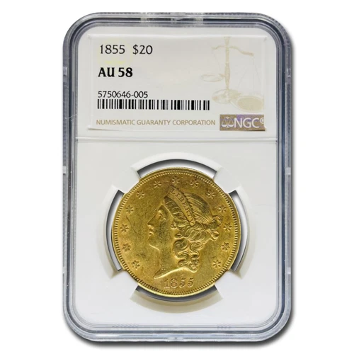 1855 $20 Liberty Gold Double Eagle AU-58 NGC