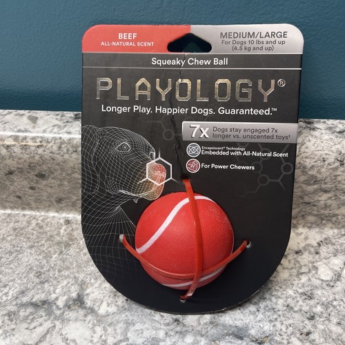 Playology Squeaky Chew Ball Dog Toy Natural Beef Scent, Med/Large