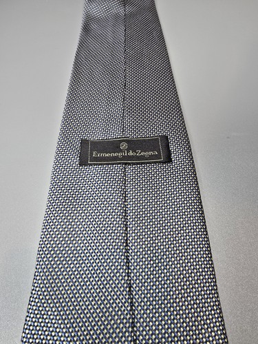Ermenegildo ZEGNA Tie Blue & Yellow Check 100% Silk Made In Italy Geometric - Picture 5 of 8